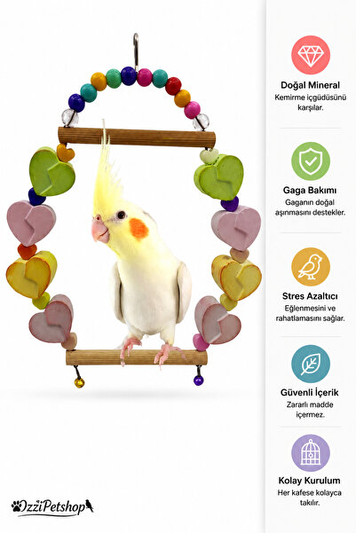 ozzipetshop Sultan Papağanı Mineral Blok Salıncağı Kemirme Oyuncağı Kuş Stres...