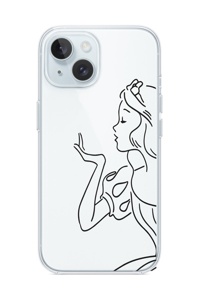 3GEN CASE iPhone 13/iPhone 14 Uyumlu Logo Elma Tutan Prenses Desenli Şeffaf S...