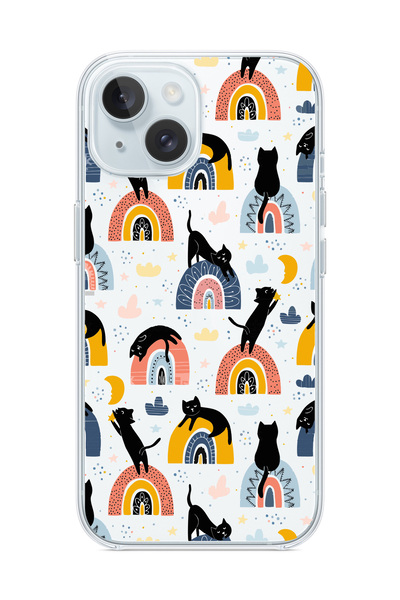 3GEN CASE iPhone 13/iPhone 14 Uyumlu Sevimli Kediler Desenli Şeffaf Silikon K...
