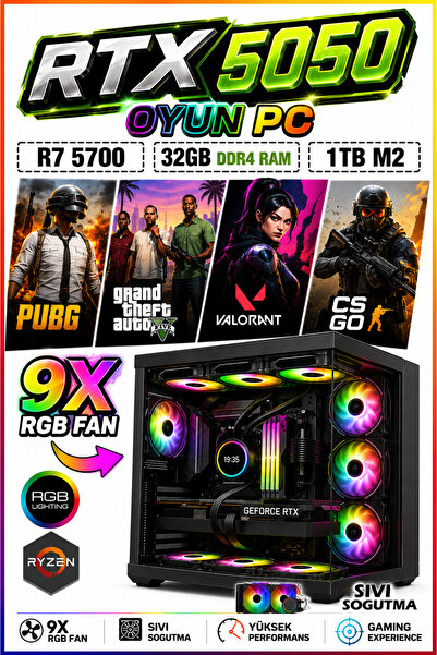 Dmc N334 Windows 11 / Ryzen 7 5700 /32GB /1TB M.2 / 8GB RTX5050 Sıvı Soğutmal...