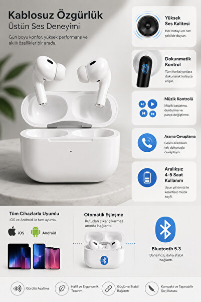 kawigo Pro2 iOS Androild Uyumlu Kulaklık TWS Kulakiçi Bluetooth Kulaklık Tüm Modellerle Uyumlu Kulaklık