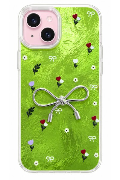 HyperAge iPhone 13 / 14 Case with Marbling Effect, 3D Bow and Floral Pattern,...