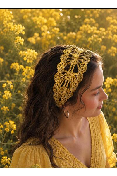 obrigado Hand Knitted Lace Hair Bandana Natural Handmade Modern and Aesthetic...