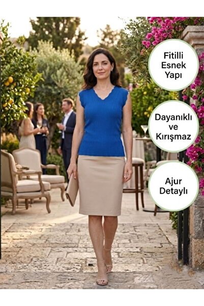 URUMDAY Skirt Lace-Like Knit V-Neck Athlete Blouse