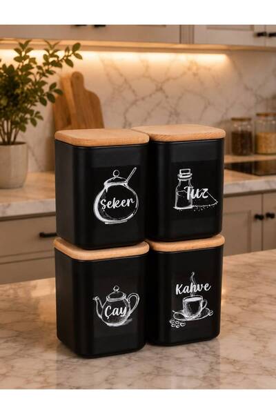 Minya Home Set of 4 Black 900 ml Storage Containers Tea Sugar Coffee Salt Sto...