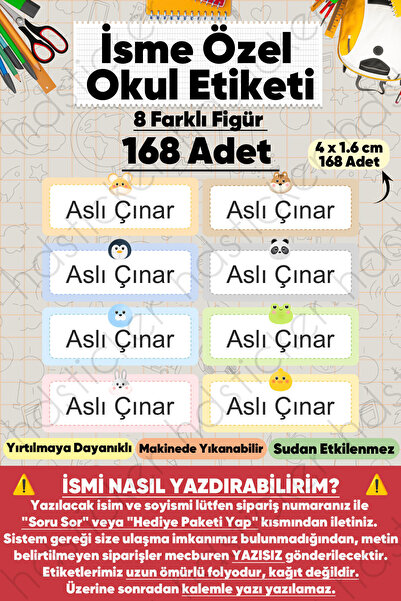 hdsticker İsme Özel Okul Etiketi Kalem Defter Etiketi Özel İsim Yazılabilen S...