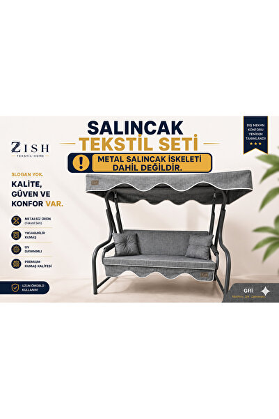 Zishome 2 Kişilik GRİ Yıkanabilir Kılıflı Bahçe Balkon Salıncağı Tekstil Seti...