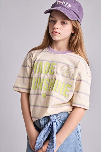 DeFacto Tricou verde cu mânecă scurtă, cu dungi, cu decolteu rotund, pentru f...