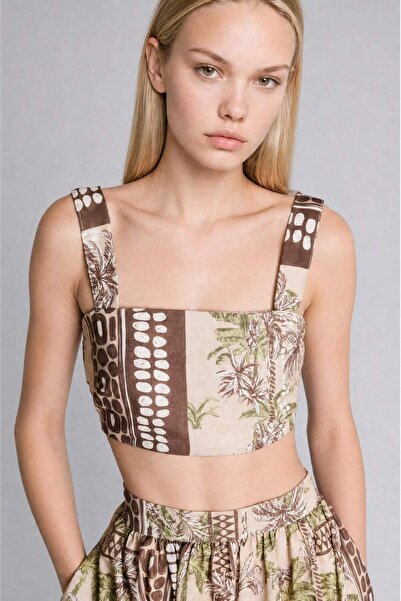 DeFacto Regular Fit Desenli Crop Askılı Plaj Üstü F5486AX25HS
