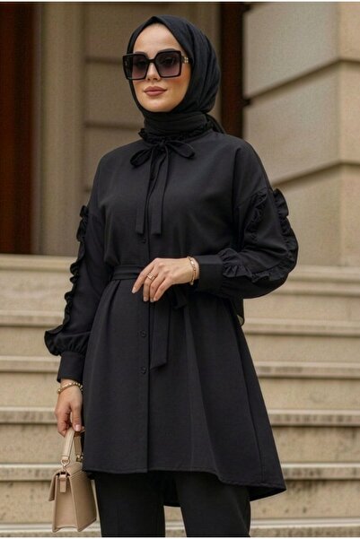 N.S NEVA STYLE Düğmeli Siyah Tesettür Tunik 20295S