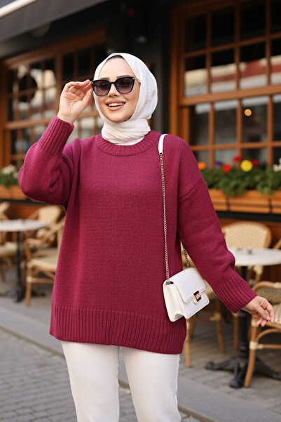 N.S NEVA STYLE Burgundski hidžab pleteni džemper tunika 55551BR
