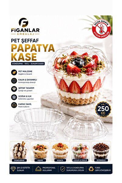 figanlar ambalaj 250 cc Şeffaf PET Tatlı Kasesi Kapak Uyumlu Aşure Kabı Supan...
