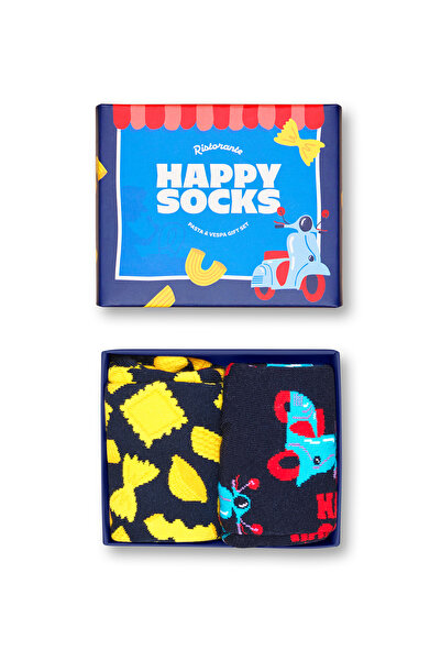 Derimod Happy Socks Men's Navy Blue Patterned Cotton 2-Piece Sock Set P004654