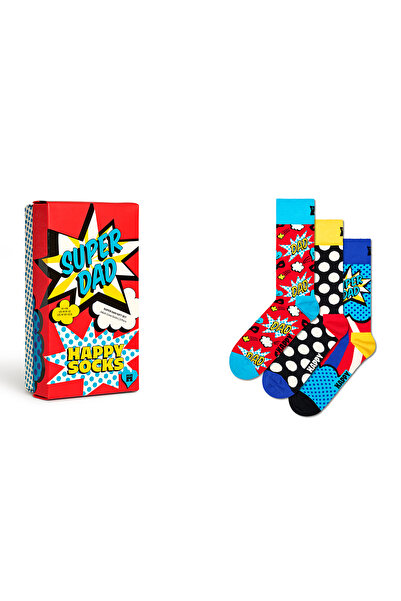 Derimod Happy Socks Men's Multi-Colored Super Dad Themed Cotton 3-Piece Sock ...