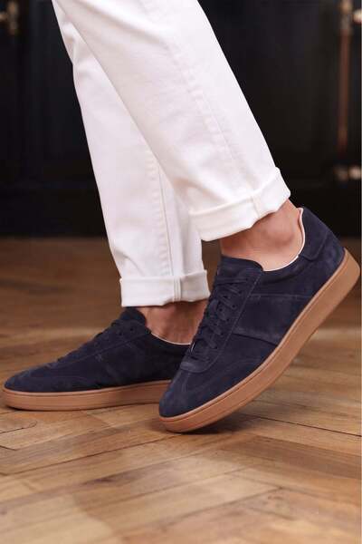 Shoetyle - Genuine Suede Leather Navy Blue Color Men's Sneaker - 666-Sh-10-129