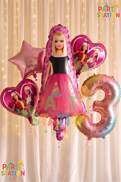 Parti Station Barbie 3 Yaş Balon Set Barbie Konsept Doğum Günü Folyo Balon Set