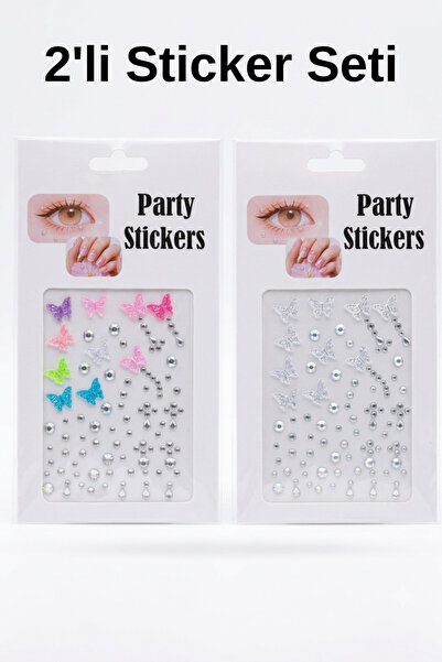 Yüz Tırnak ve Saç İçin Kendinden Yapışkanlı Karışık Renk ve Model Parlak 3D Sticker - 1 Paket Gümüş - 1 Paket Renkli