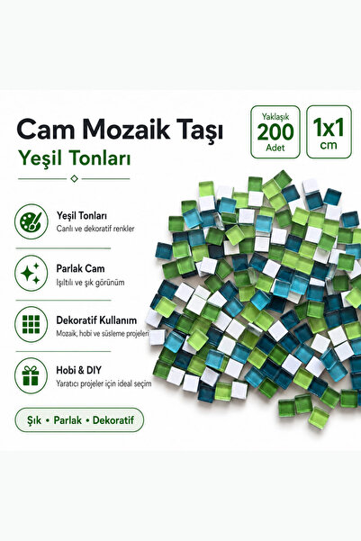 Vox Art Cam Mozaik Taşı 1*1cm 200 Adet Karışık Renkler (Yeşil)