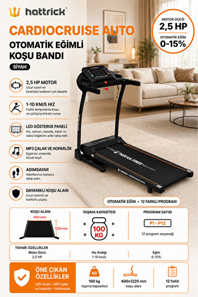Hattrick Cardiocruise Auto Otomatik Eğimli Koşu Bandı