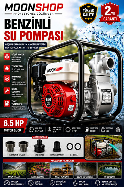 MOONSHOP Alman 9 Hp Turbo Benzinli Su Motoru Motopomp 2 Parmak Yakıt Cimrisi ...
