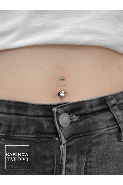 Karınca Piercing iki Ucu Taşlı Göbek Piercingi 12 mm (Paslanmaz Kararmaz Cerr...