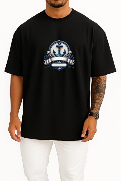 Bahriyeli Collection Oversized Sailor Anchor - Unisex T-Shirt with Anchor Che...