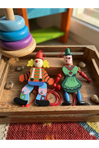 Ahşap Evi Wooden Movable Set of 2 Clown and Lead Soldier Wooden Toys
