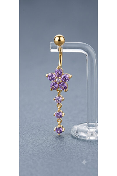AyçaSilver Ametist rengi, Zirkon taşlı Gold renk göbek piercing