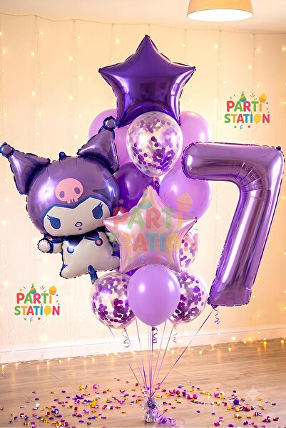 Parti Station Sanrio Kuromi 7 Yaş Mor Balon Set Anime Hello Kitty Kuromi Kons...