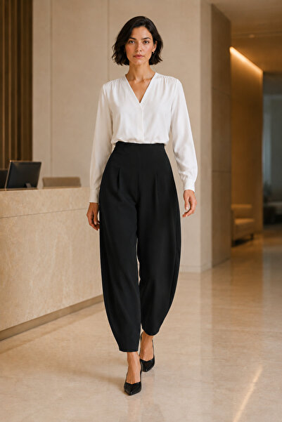 Zilan Koluş Design Pantaloni negri de damă cu talie elastică