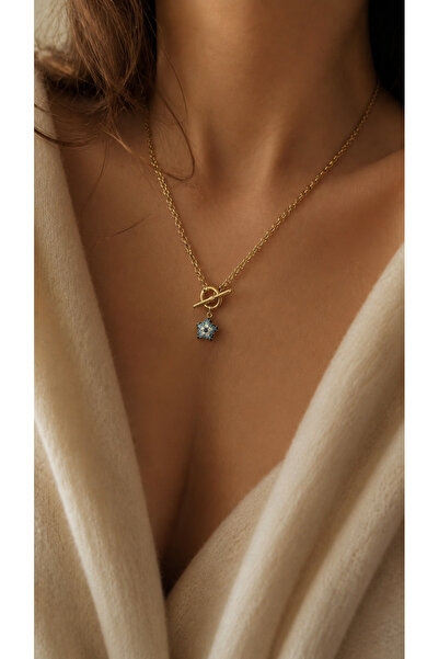 XUPING JEWELRY 14k gold rengi T bar kilitli yıldız nazar boncuklu kolye