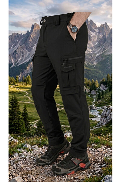 NEW MODEL! Men's Outdoor Lycra Water Repellent Black Color Tactical Cargo Pocket Style Seasonal Trekking Pants