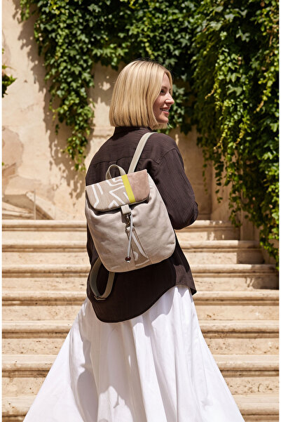Ayşe Teyze'nin Çantaları Handmade Beige Linen Women's Backpack