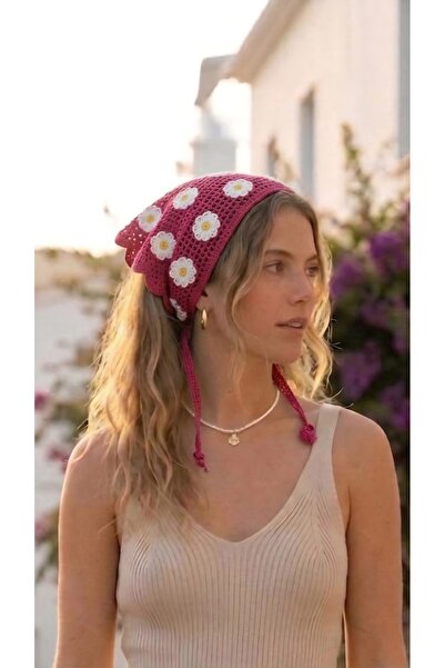 destini Kadın Örgü Bandana Saç Bandanası Bel Bandanası Granny Square Bandana