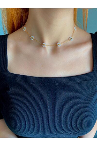 Beykan handmade Retro Daisy Necklace Beads and Chain Daisy Design