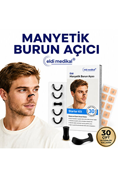 Eldi Medikal Manyetik Burun Açıcı/Bandı Başlama Seti (30 Çift, Siyah) - Horla...