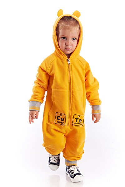 Colorinas Bebek Cute Nakışlı Kapişonlu Uzun Kollu Fermuarlı Unisex Tulum