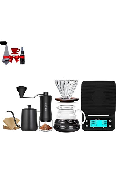 MIBRU 7 Pcs V60 Premium Pour Over Manual Coffee Maker with Manual Grinder Dri...