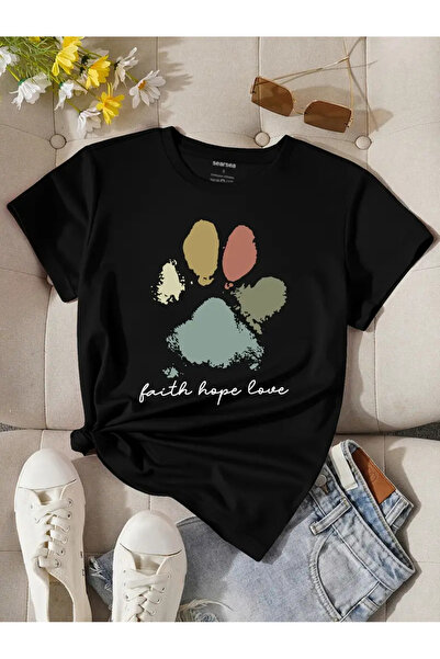 Pink Sky Unisex Faith Hope Love Printed Crew Neck Oversize T-Shirt