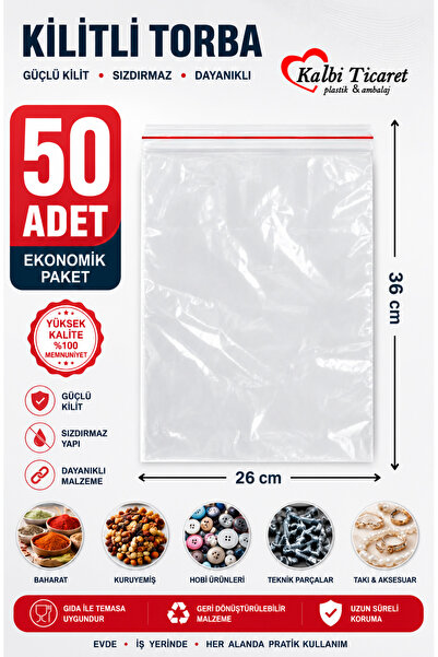 Kalbi Ticaret Kilitli Torba 26x36 Cm 50'li Kilitli Buzdolabı Poşeti Şeffaf Na...