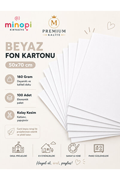 Minopi White Background Cardboard 50X70 cm 100 Pack 160 Gr Colored Background...