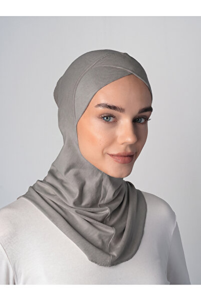 Ecardin Çapraz Hijab Türban Çapraz Boyunluklu Bone - ST232 Koyu Gri