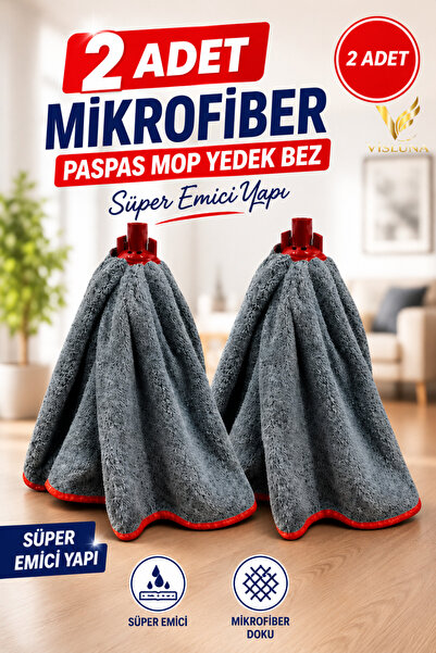 VİSLUNA ( 2 Adet ) Gri Mikrofiber Lüks Kalite Paspas Mop Yedek Ucu