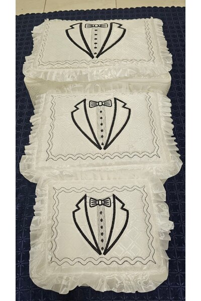 Yarençeyiz 3-Piece Groom Bow Tie Figured Dowry Bag Satin Bundle Engagement Br...