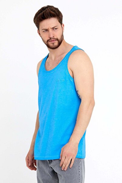 Polo State Men's Neon Oil Washed Embroidered Undershirt Blue