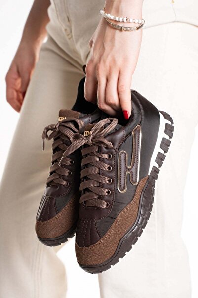 SEFERİ Women's Brown Colored Lace-Up Comfortable Walking Shoes