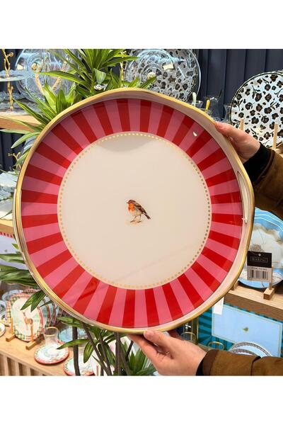 Onedekor Lüks Akrilik Yuvarlak Tepsi Bird Qush Flora Edition 40*5