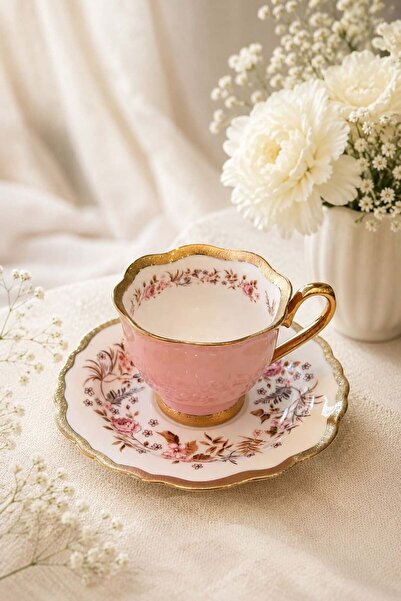 Onedekor 6 Kişilik Porselen Heritage Pembe Kahve Fincanı