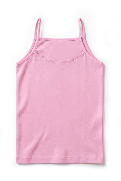 Öts Girl's 100% Cotton Undershirt with Ribbed Thin Straps and Lace Detail, Er...
