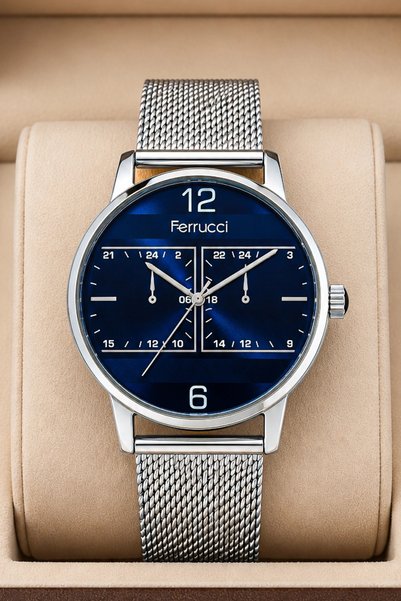 Ferrucci Men's Wrist Watch Steel Case & Steel Band Silver-Blue Zmfer191